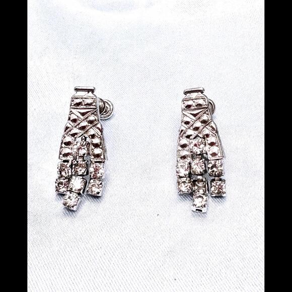 VINTAGE SIGNED PHYLLIS STERLING SILVER RHINESTONE HUGGIE SCREW BACK EARRINGS - Picture 1 of 5